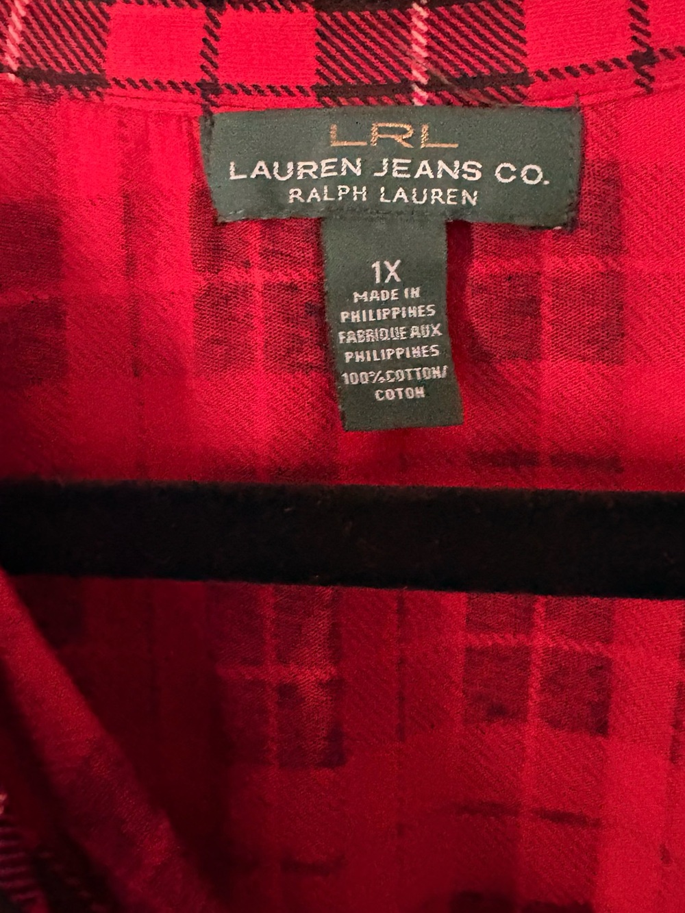 Lauren Ralph Lauren Red and Black Plaid Ruffle V-Neck Blouse - Picture 5 of 6